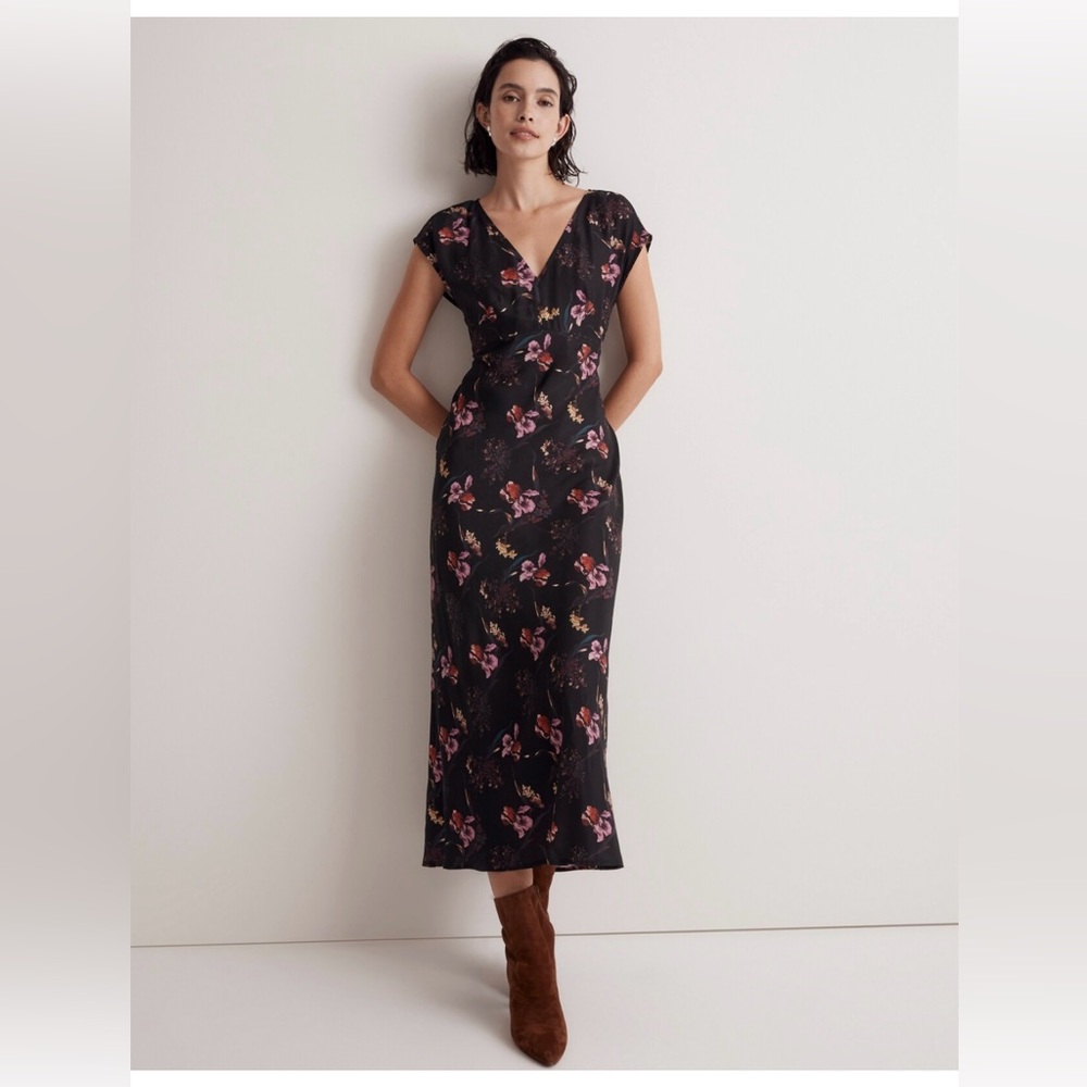 Madewell Wide V-Neck Midi Dress Sz 2